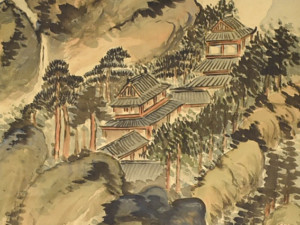 富岡鉄斎 王元之竹楼記 竹林の風景 水墨画 掛軸 富岡鉄斎 王元之竹楼記