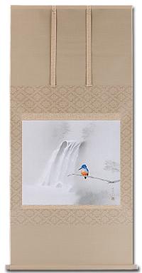 美品 掛け軸 中川幸彦作「川蝉」共箱 美術年鑑掲載 太巻き付 夏