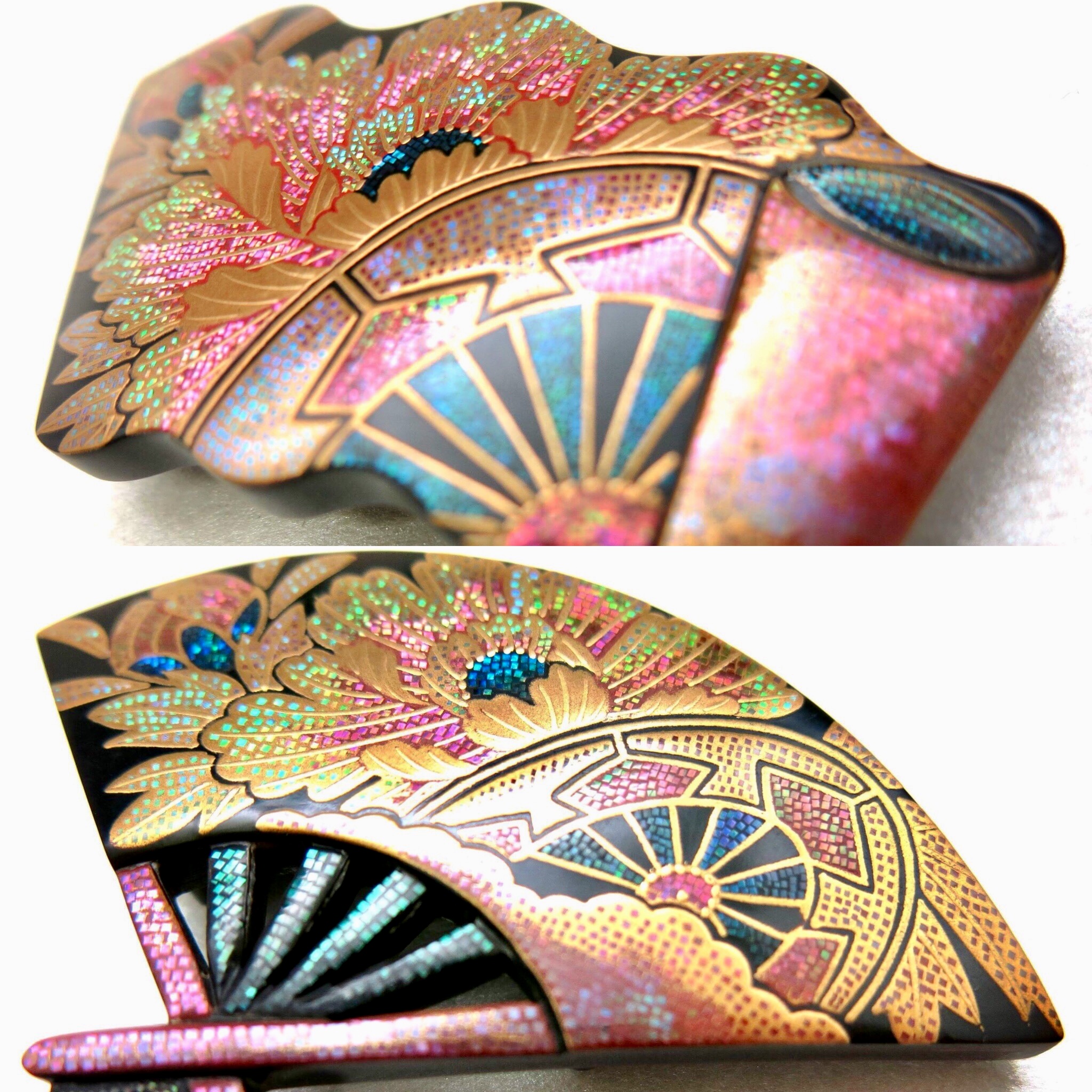 べっ甲牡丹源氏車螺鈿金蒔絵帯留2種｜準礼装のおキモノにお勧め｜広山