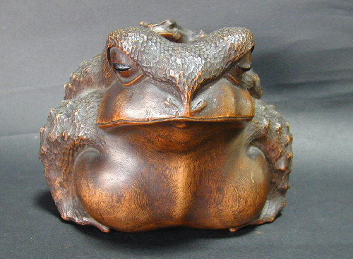 骨董品 福かえる 木彫 かえる 昭和20年頃の作￼N 37kE 骨董品 福かえる