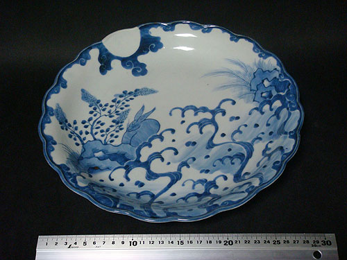 144『染付 波兎 変形皿』 /骨董品 古美術 古玩 アンティーク 【公式通販】