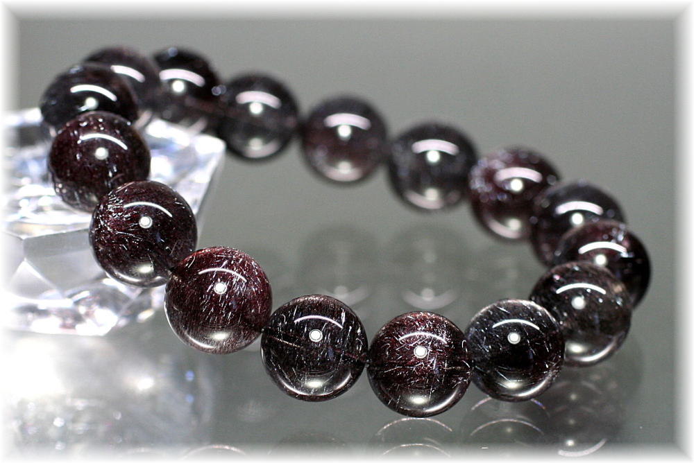 高品質]花火入りブラックスーパーセブンブレスレット（約13.5mm玉