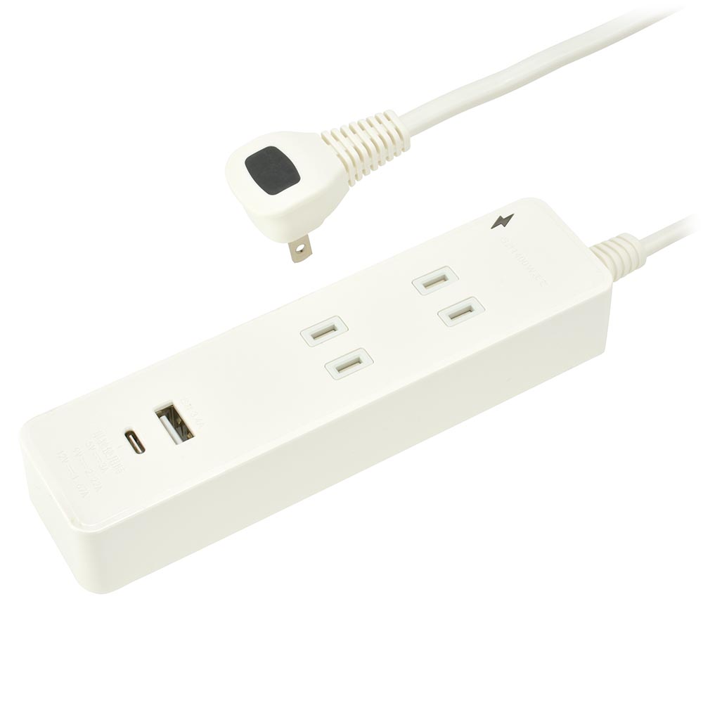2個口タップ USBポート付き ホワイト 2m [品番]00-1033｜株式会社