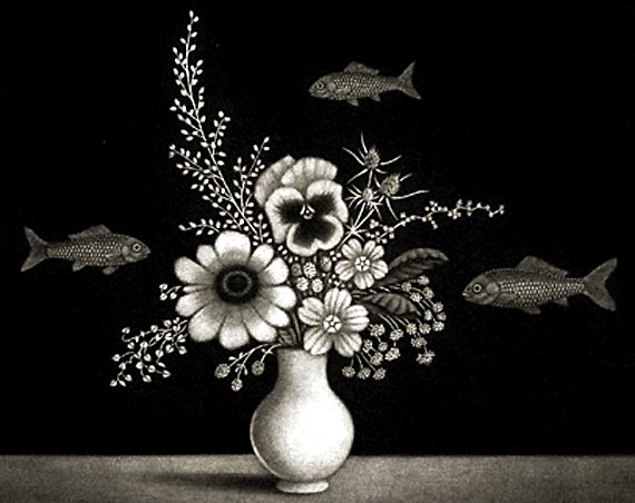 長谷川潔 アカリョムの前の草花 | 絵画など美術品の販売と買取 | 東京