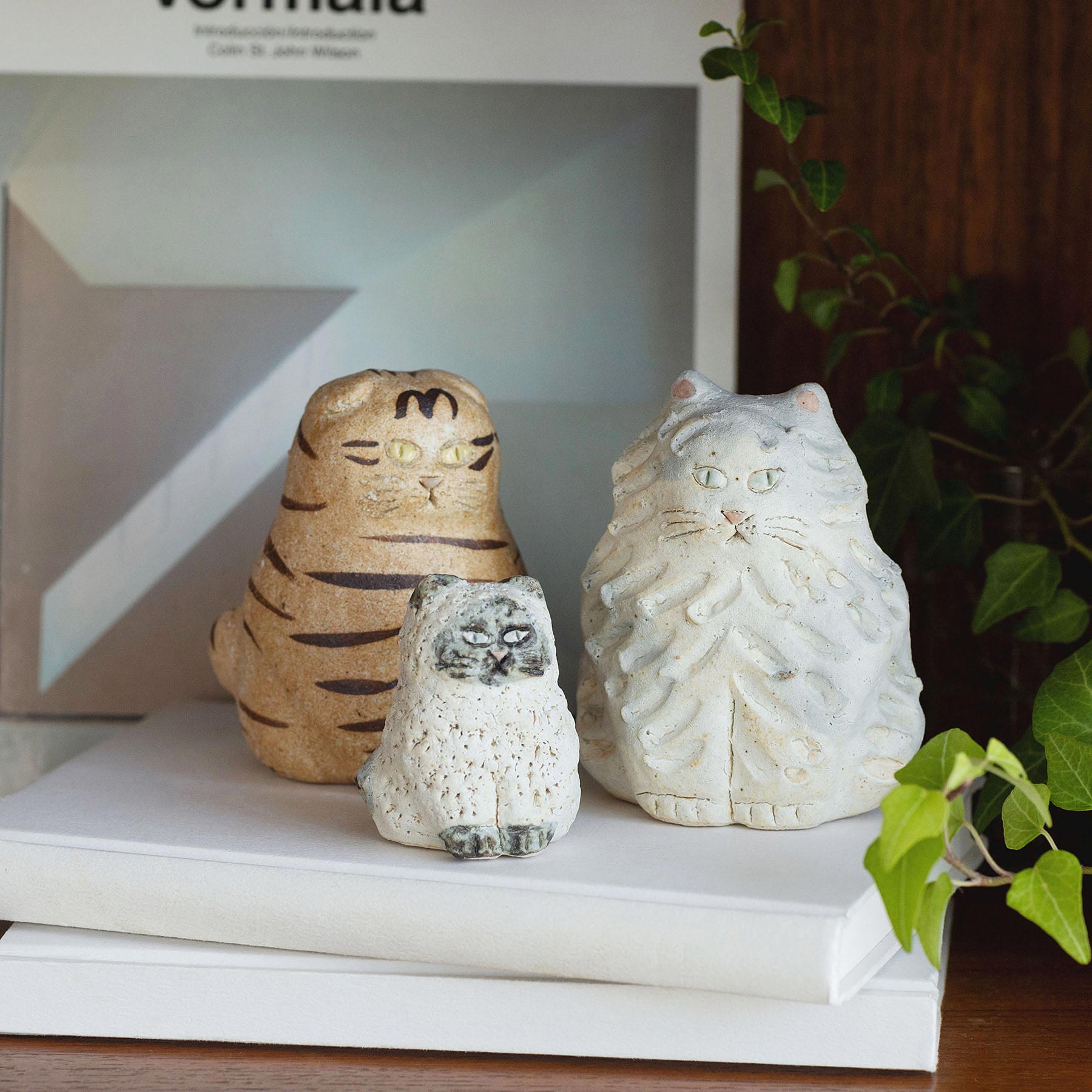 幸生窯 猫3匹 置物 幸生窯 陶のオブジェ／猫｜オブジェ・ぬいぐるみ｜