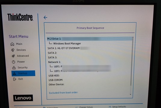 ThinkCentreM75s Gen2 起動デバイス設定の確認方法 - Maihama Breeze