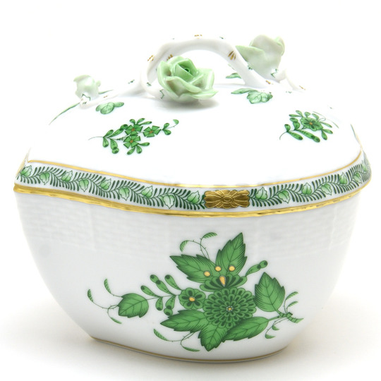 ヘレンドハート型透かしボンボン入れハンドペイント ヘレンドハート型