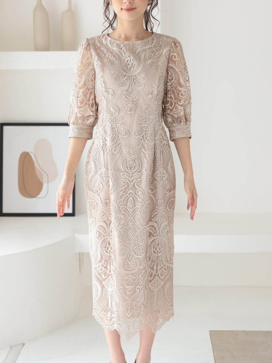 ハレモード タグ付き 結婚式 エンブロイダリーコクーンドレス