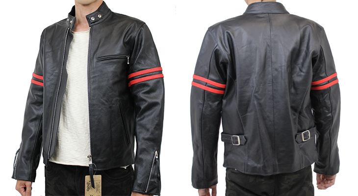 メンズビギ[赤と黒のコントラスト 羊革]ライダースジャケット M