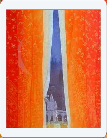 小浦昇の銅版画・絵画 青白い月の光が映し出す忘れそうな夢の続き 赤い