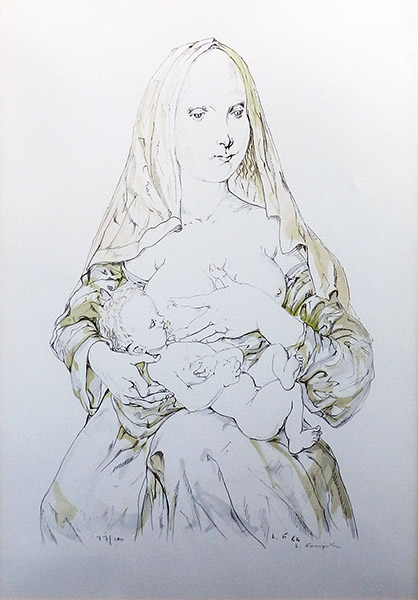 藤田嗣治 レオナール・フジタ 母子像 女性と子供 猫を抱く母子像