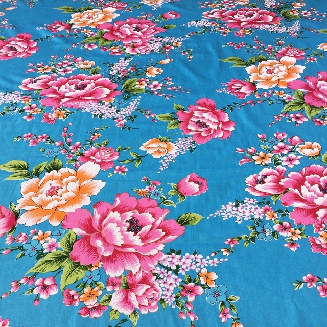 台湾花布/客家花布/B柄/ブルー/W幅50cm/大阪/堀江/ピサヌローク