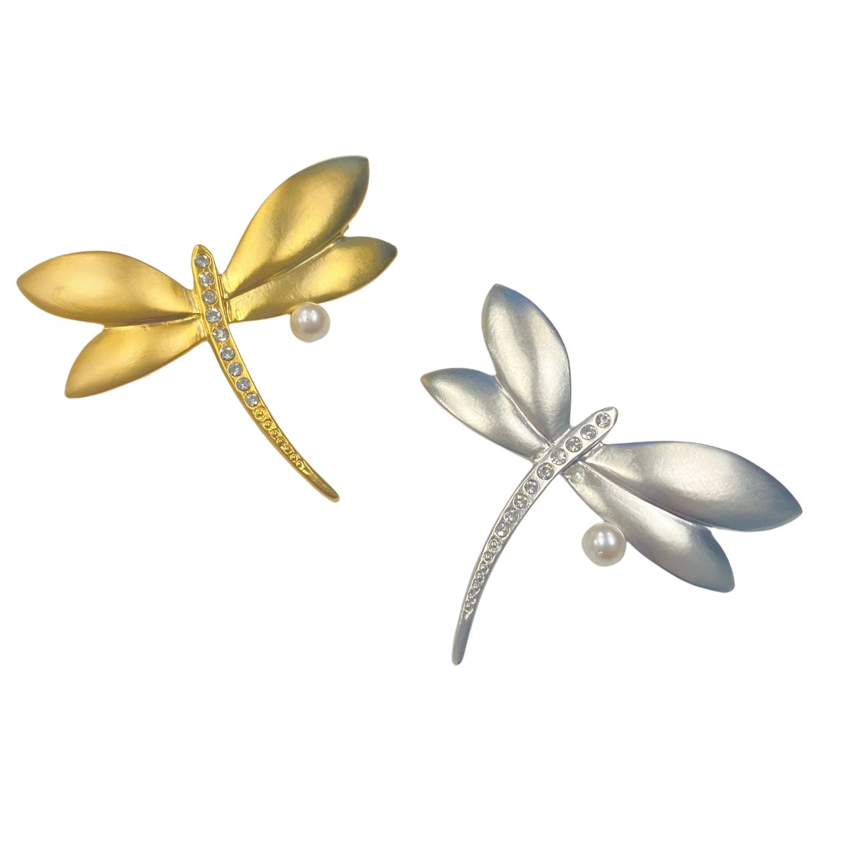 パールブローチ トンボ あこや本真珠 シルバー色 ゴールド色