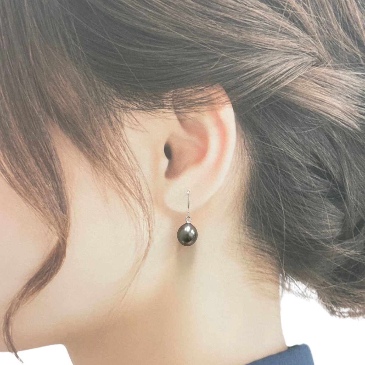 黒蝶真珠 K14WGピアス 8.75-9mm 14金ホワイトゴールド フック型