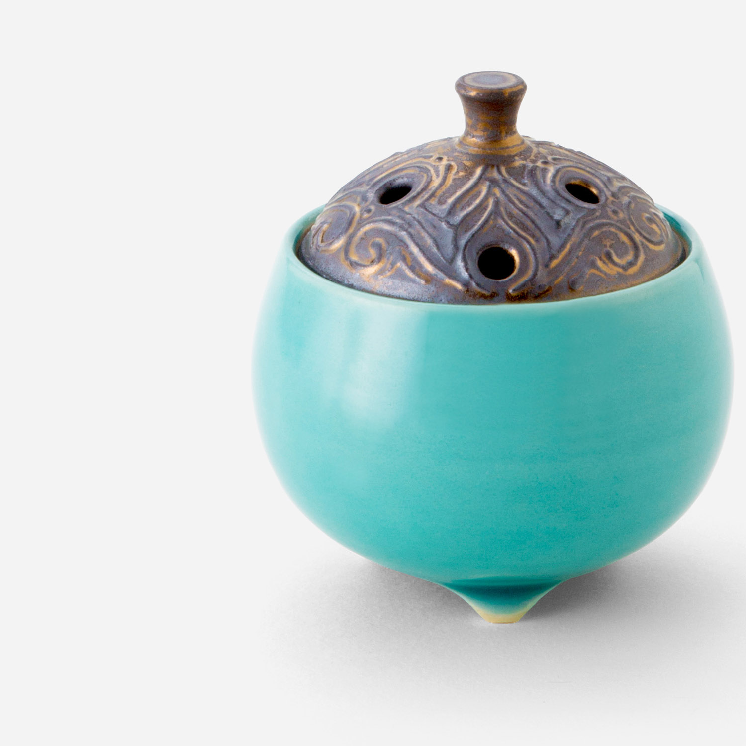 中国 古銅 金彩 花草文 小さな香炉 V 9641 中国 古銅 金彩 花草文