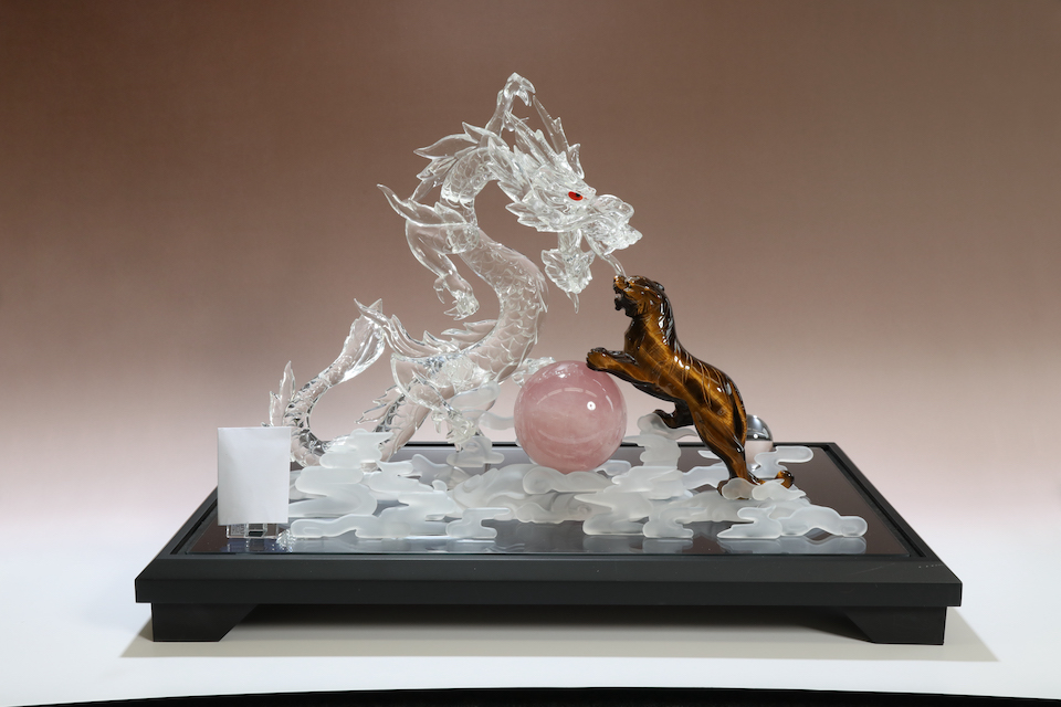 蔵出し 骨董 龍手彫り硯 水岩石如神 蔵之房珍 22-008龍虎