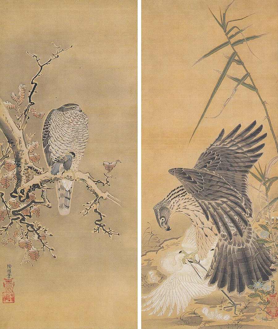 真作】絵画日本画静寂の森の鷹伝統技法による自然美精緻な描写V90