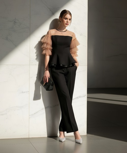 Leja（レジャ） パンツドレス 「LEJA」チュールスリーブペプラム