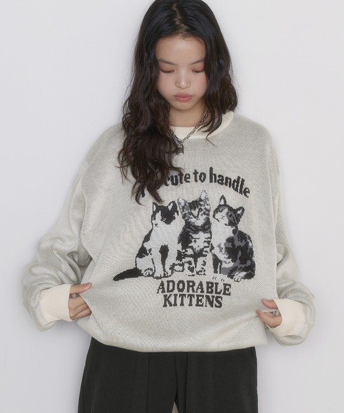 MSGirl ニット セーター アニマルジャガードニット 猫 犬 レディース