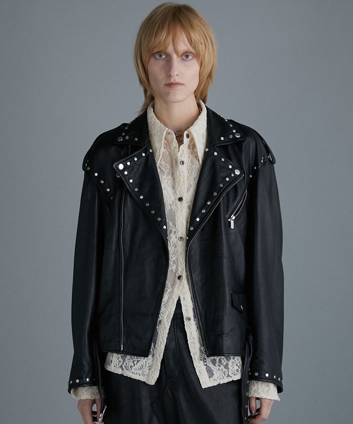 ✨️希少L✨️ATTACHMENT ライダース スタジャン 切り替え レザー