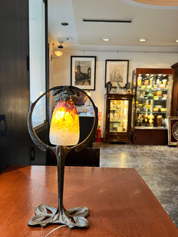 ドームナンシー ポット型 卓上照明 カメオ彫り 被せガラス ナイト