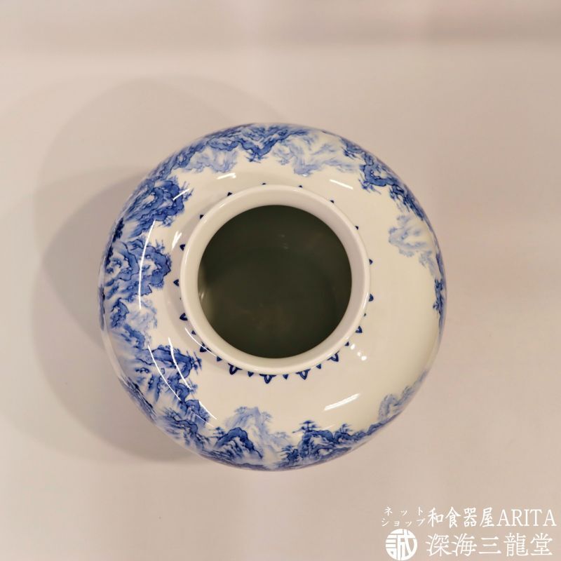 1969有田焼染付山水花瓶