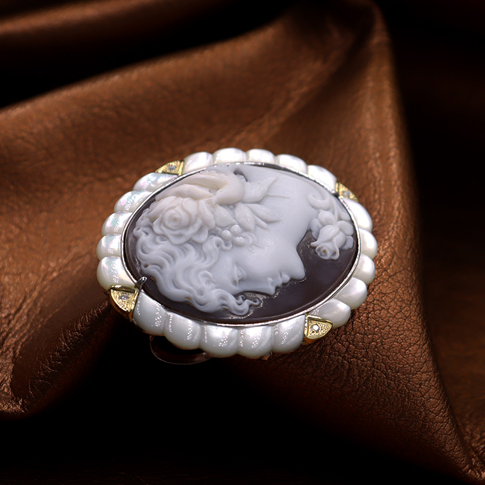 イニシャル P カメオ イタリア製 925 シルバー ブローチ イニシャル P