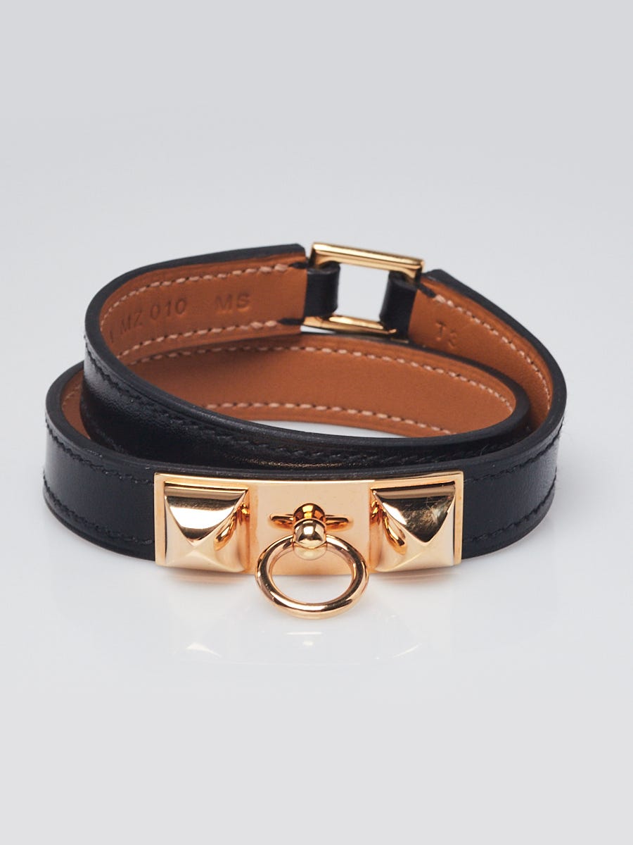 Hermes Black Box Leather Rose Gold Plated Rivale Double Tour