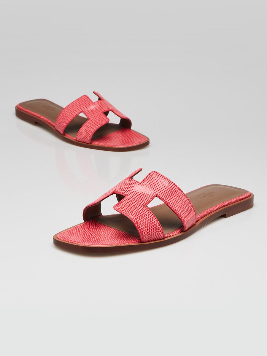 Hermes Pasteque Niloticus Lizard Oran Sandals Size 7/37.5