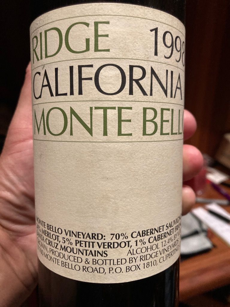 リッジ・サンタクルーズ・マウンテンズ・シャルドネ 1998 モンテベロ