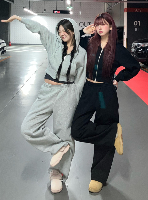 ダブルジップパーカー×2Wayワイドパンツスウェットセットアップ[tu1858