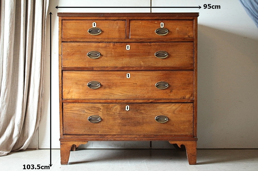 1890年代オーク材4段チェスト（幅95cm） イギリスアンティーク家具