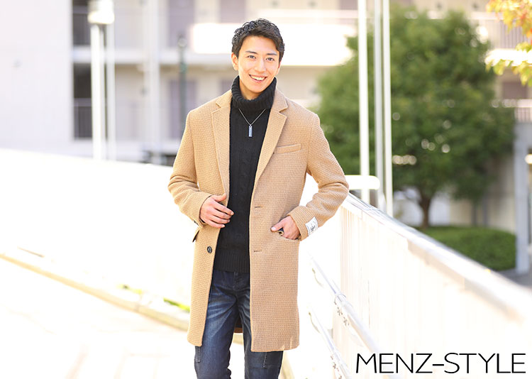 メンズベージュチェスターコート 30代40代大人のメンズコーデ