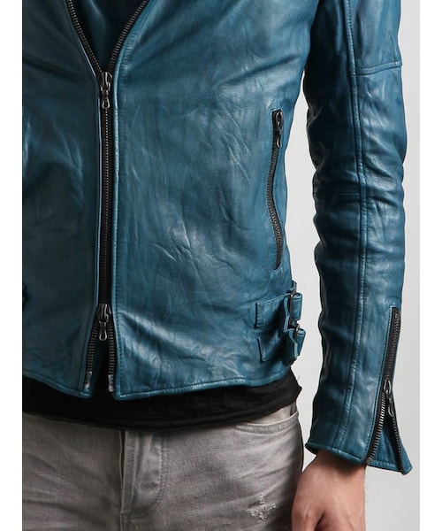 SHELLACシェラックカウレザー牛革シングルライダースブルゾン