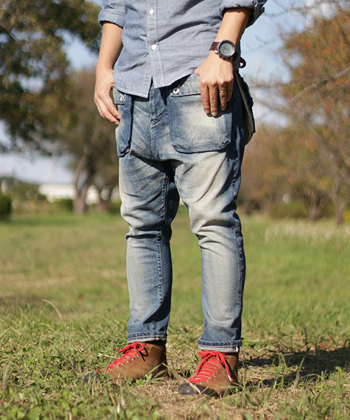 ネイタルデザイン】G55サルエルフラップデニムパンツ リアルダメージ