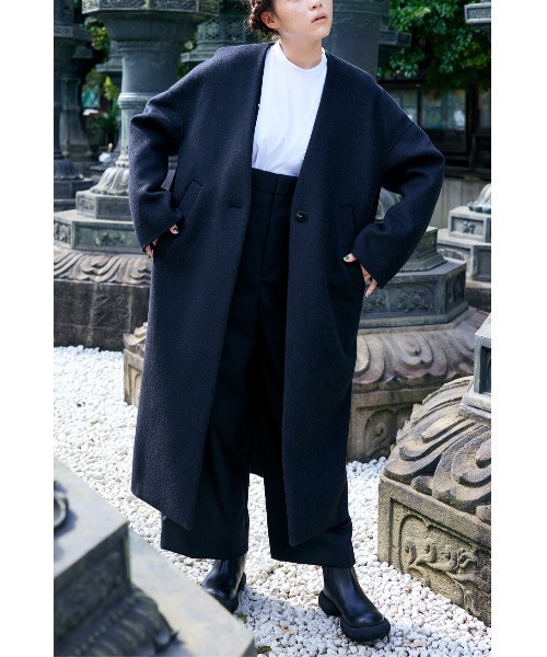 ENFOLD ウールリバーノーカラーストレートコート