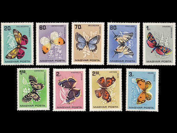 蝶々（ハンガリー 1966年）の外国切手9種（未使用）