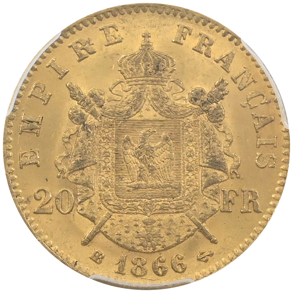 フランス 1866-BB ナポレオン3世 20フラン 金貨 PCGS MS64 44938341