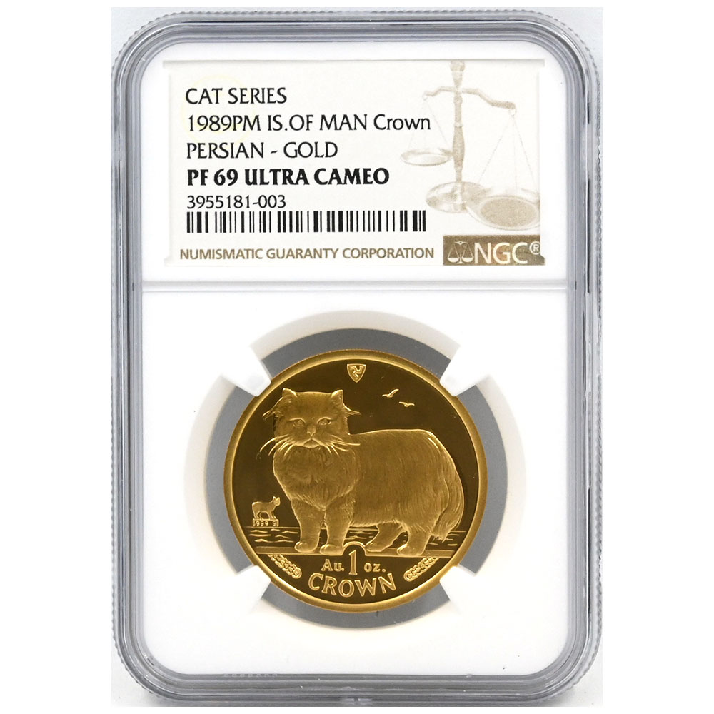 マン島 1989PM エリザベス2世 クラウン 金貨 NGC PF69UC ペルシャ猫