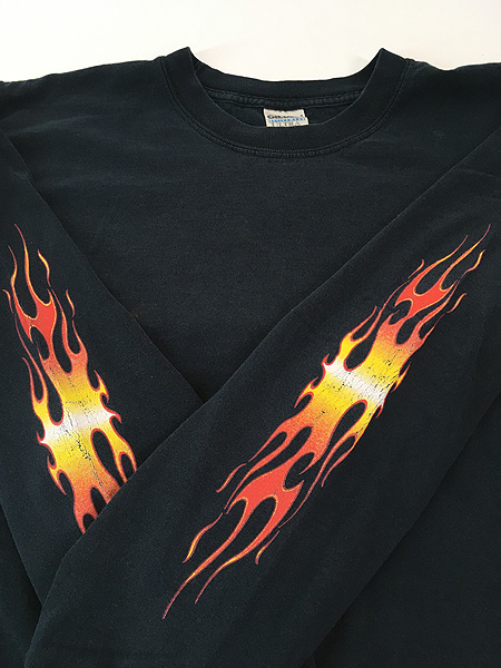 古着 00s FREIGHTLINER トラック 企業 ファイヤー パターン 長袖 T