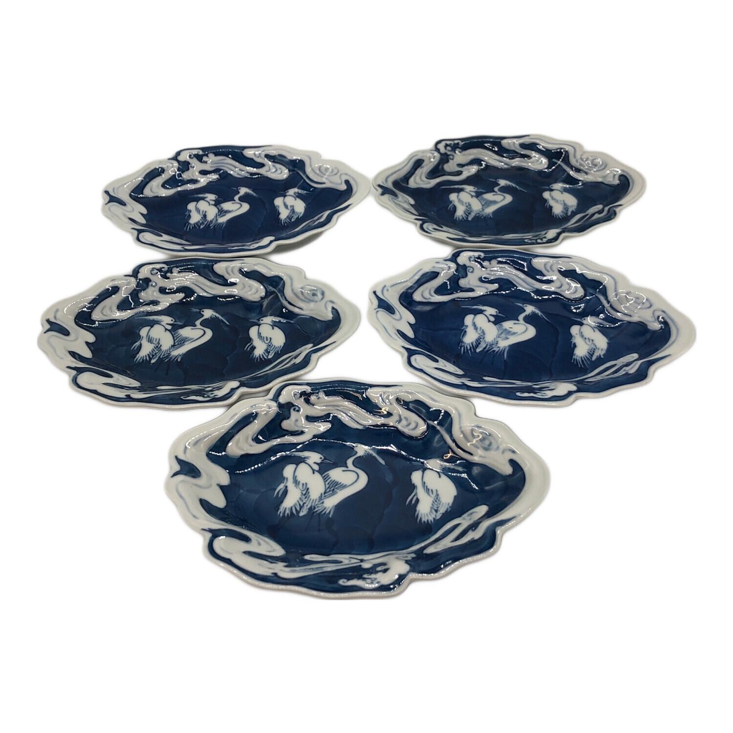 有田焼 (アリタヤキ) 染付鷺絵皿 鍋島写 中里太郎右衛門 5Pセット