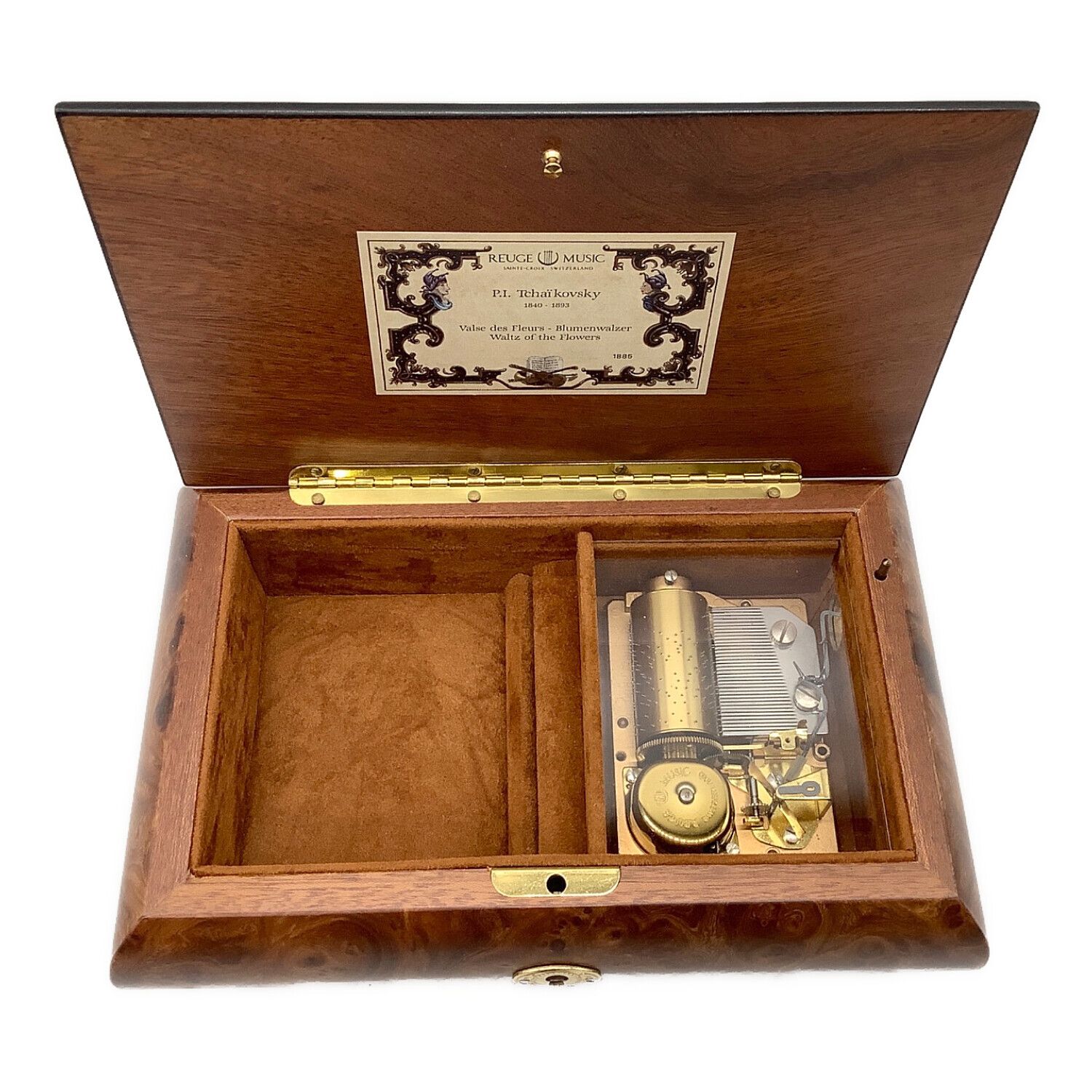 宝石箱 鍵付き イタリア製Romance スイス製REUGEオルゴール 花象嵌