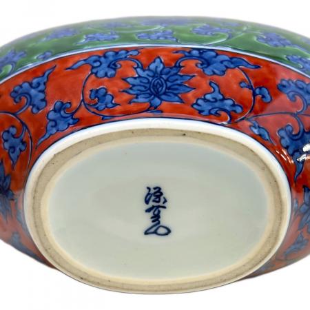 希少】源右衛門窯 館林源右衛門 緑彩唐草文 錫口 茶壺 茶道具 有田焼