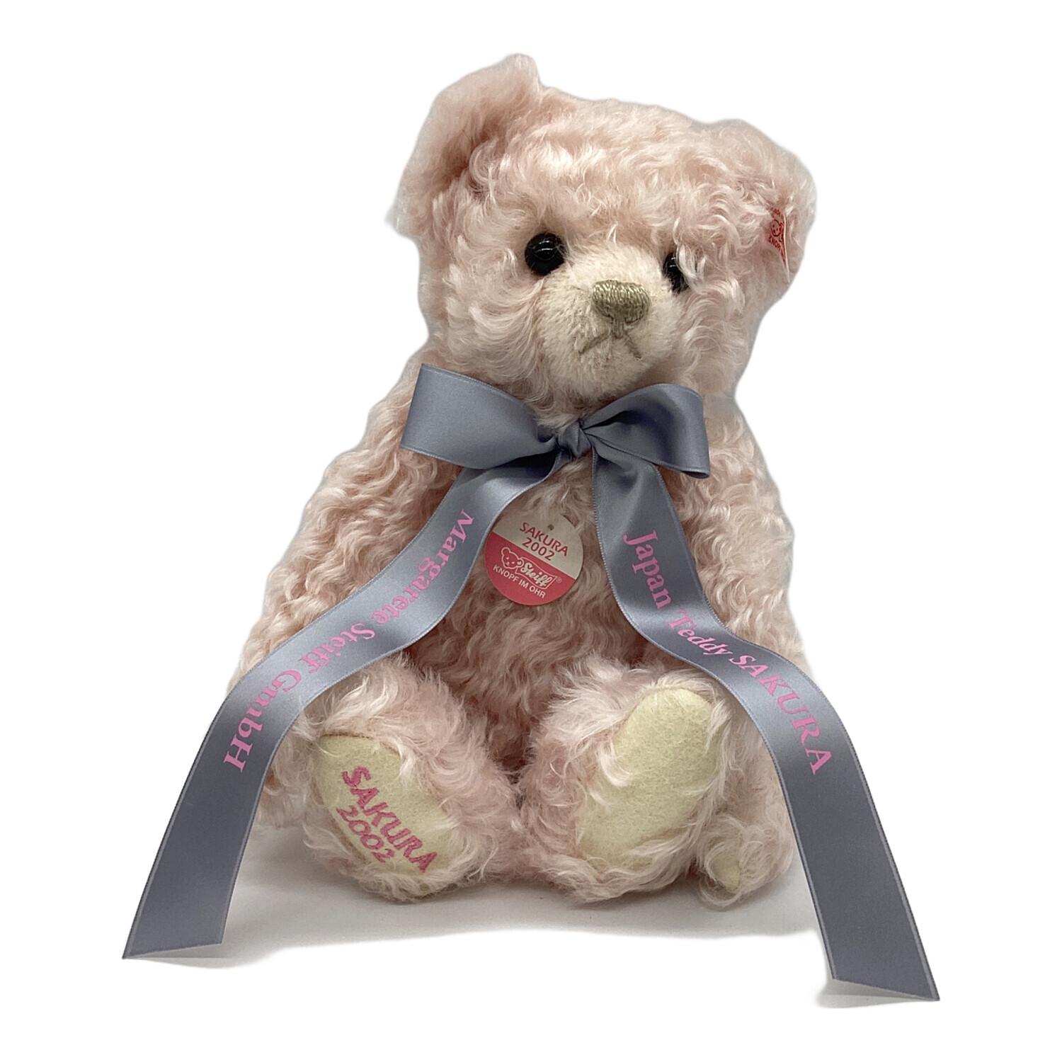 Steiff テディベア クリーム色 ピンクリボン 値下】シュタイフ