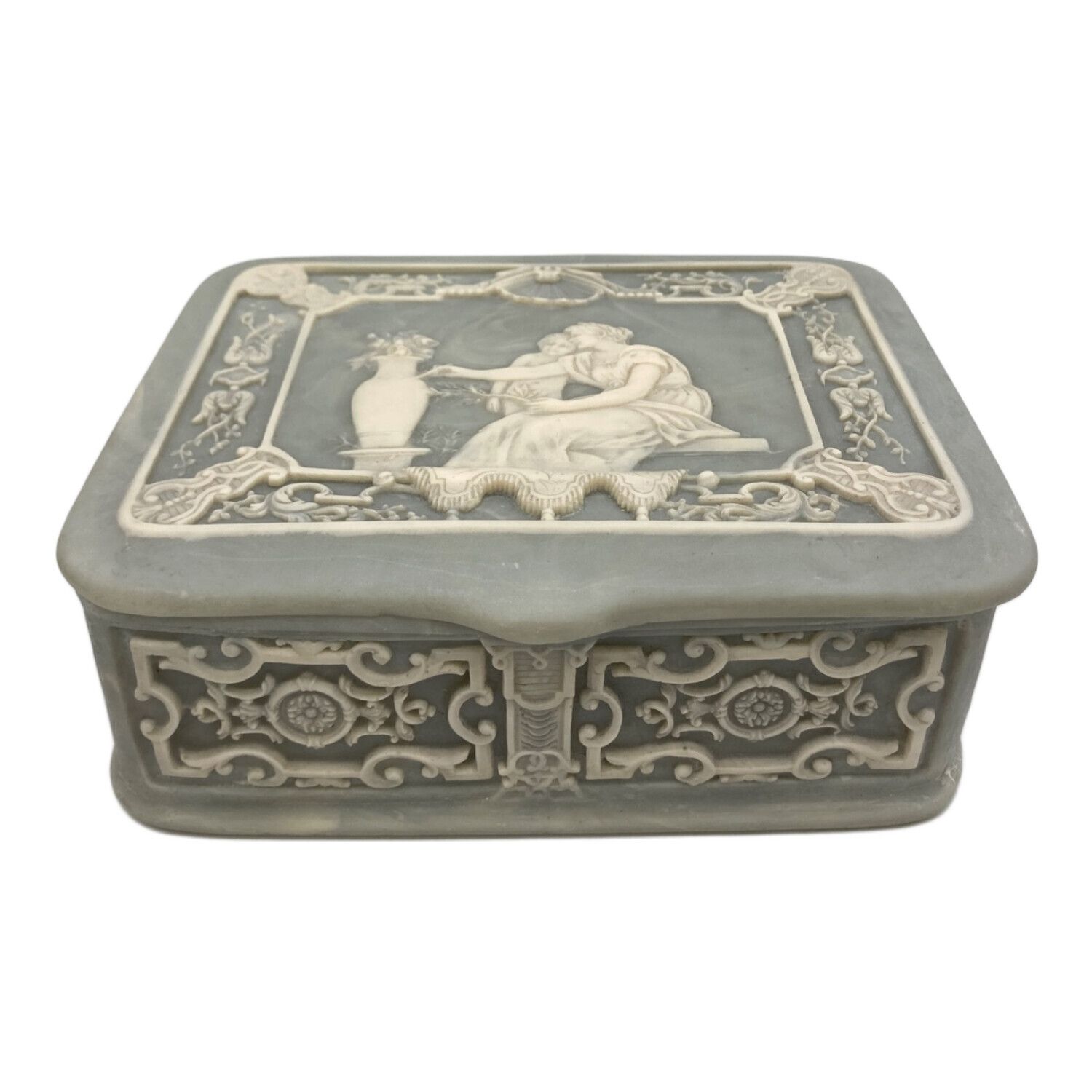 希少 アンティーク調 陶器 ストーンジュエリーボックス