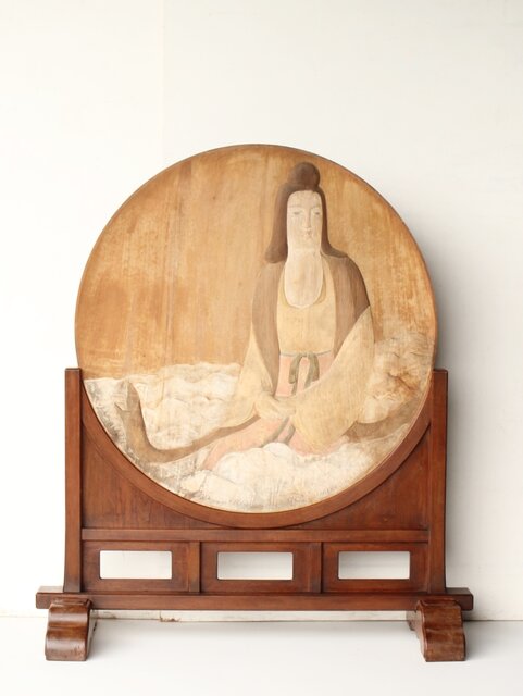 石川確治 木彫彩色【天女】円形レリーフ X590｜骨董店 のびる 古美術