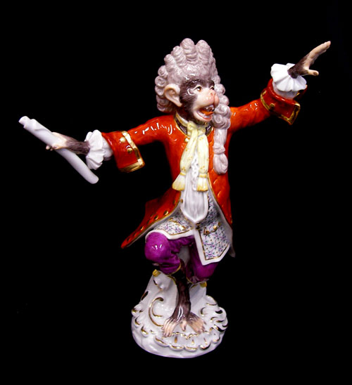 アンティークドイツ 楽隊フィギュリン 笛を吹く正装したモンキー 猿の