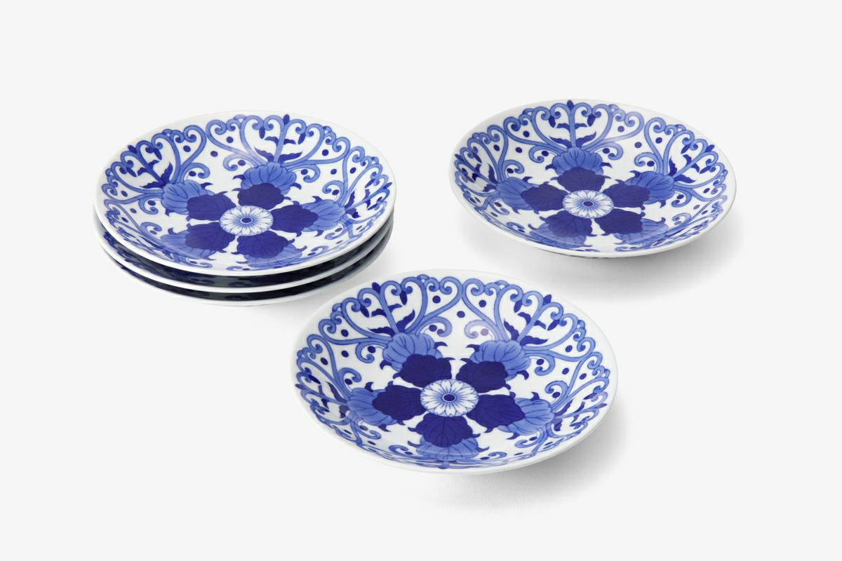 未使用品】深川製 染付 木蓮 ケーキ皿 直径 約20cm 宮内庁御用達 染