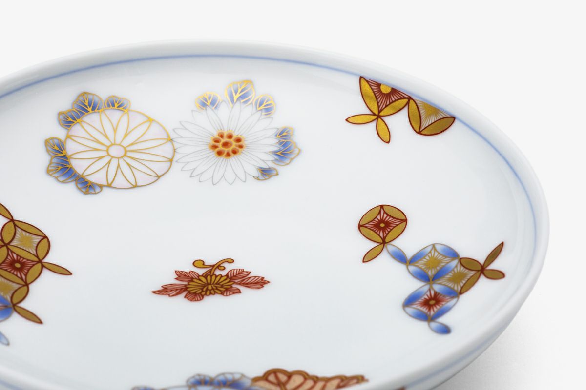 深川製磁 菊七宝 希少品 和皿揃 5枚1式 木箱入り 【廃番】 深川製磁