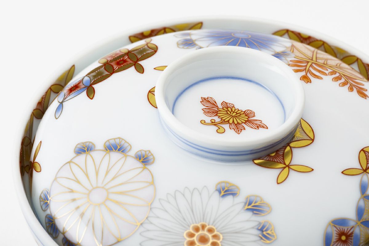 深川製磁 菊七宝 希少品 和皿揃 5枚1式 木箱入り 【